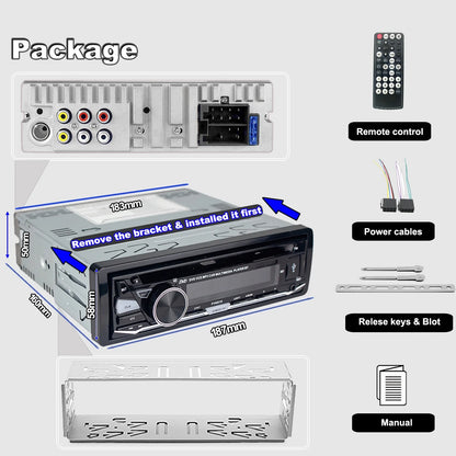 Single 1 DIN Car Stereo with CD/DVD Player Bluetooth AM/FM/RDS Radio USB SD Aux Audio Receivers