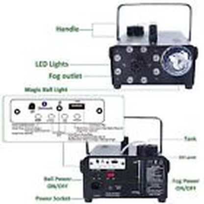 Fog Machine with 8 LED Lights and Disco 8 LED Lights & Disc Ball & Bluetooth