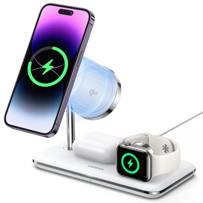 3-In-1 Wireless Magsafe Charging Station for Iphone 12-16, Apple Watch & Airpods, White