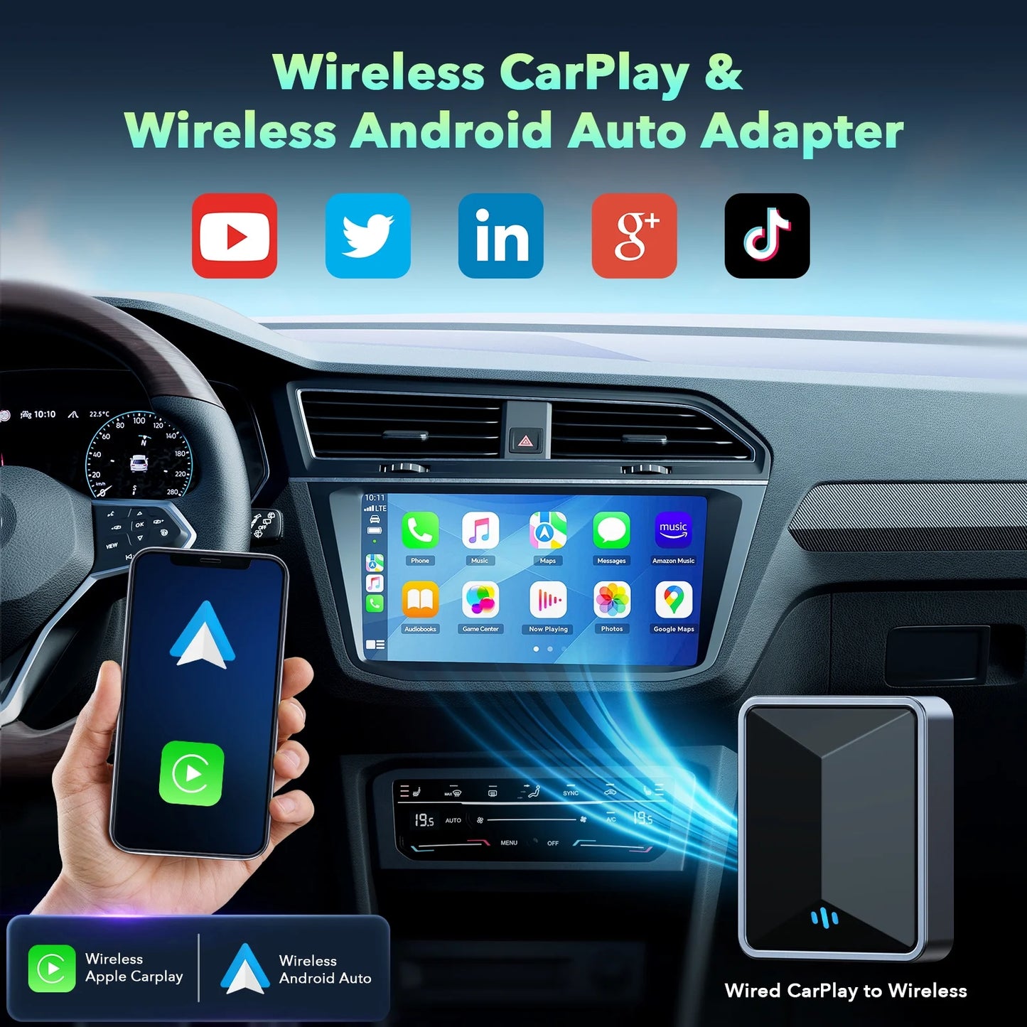 TOGUARD Wireless Carplay Adapter, 5.8 Ghz Wifi Apple Carplay Wireless Adapter for Factory Wired Carplay Plug and Play, Iphone Ios 10+