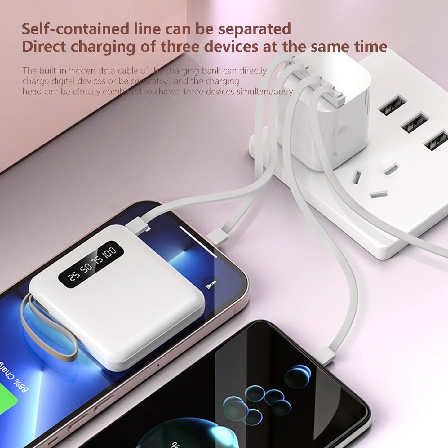 SAFE and STABLE Mobile Power! Portable Charger with Built in Cables,10000Mah Mini Power Bank,4 Output 3 Input External Battery Pack Phone Charger Smart Devices and Cell Phone20% Off