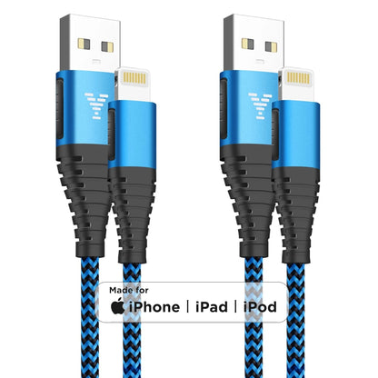 Iphone Charger, 2 Pack 10Ft Lightning Cable Apple Mfi Certified Nylon Braided 3A Fast Charging Cord Compatible with Iphone 14/13/12/11, Blue