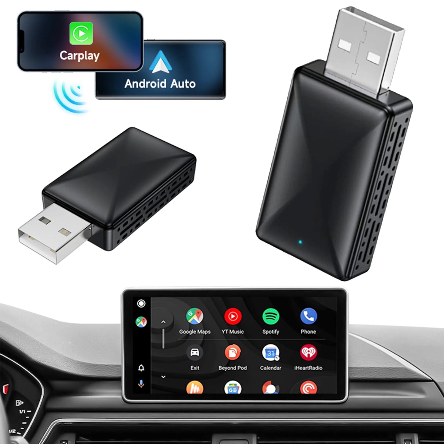 Wireless Carplay Adapter, Apple Carplay Wireless Adapter for Factory Wired Carplay Plug and Play, Iphone Ios 10+, Black