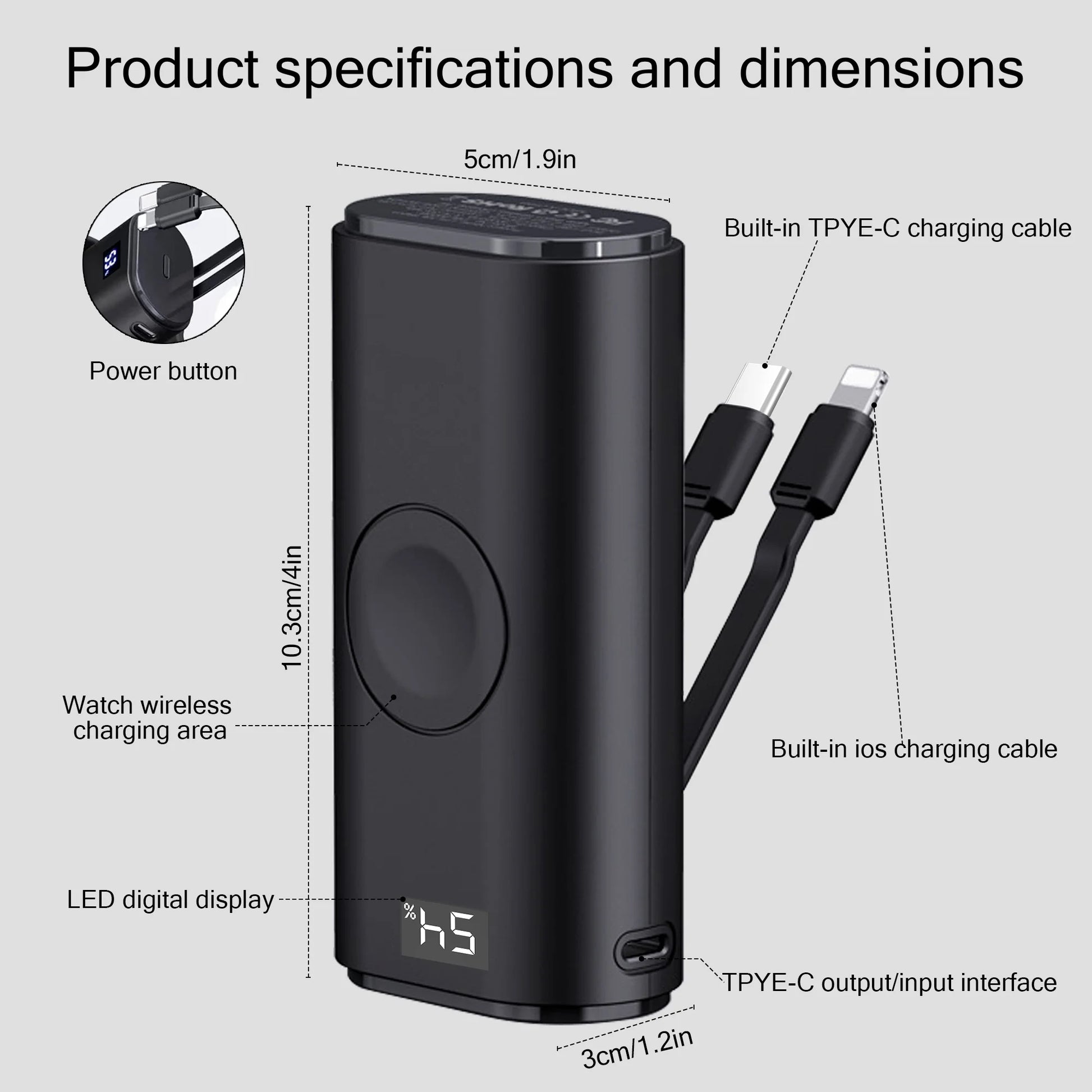 Portable Charger for Watch, 9000Mah Small Power Bank Built-In Cables, USB C PD 20W Fast Charging for All Iwatch, Iphones, Ipad