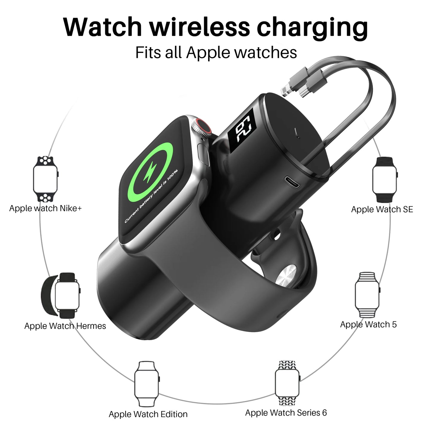 Portable Charger for Watch, 9000Mah Small Power Bank Built-In Cables, USB C PD 20W Fast Charging for All Iwatch, Iphones, Ipad