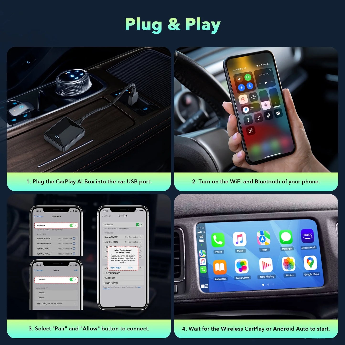 TOGUARD Wireless Carplay Adapter, 5.8 Ghz Wifi Apple Carplay Wireless Adapter for Factory Wired Carplay Plug and Play, Iphone Ios 10+