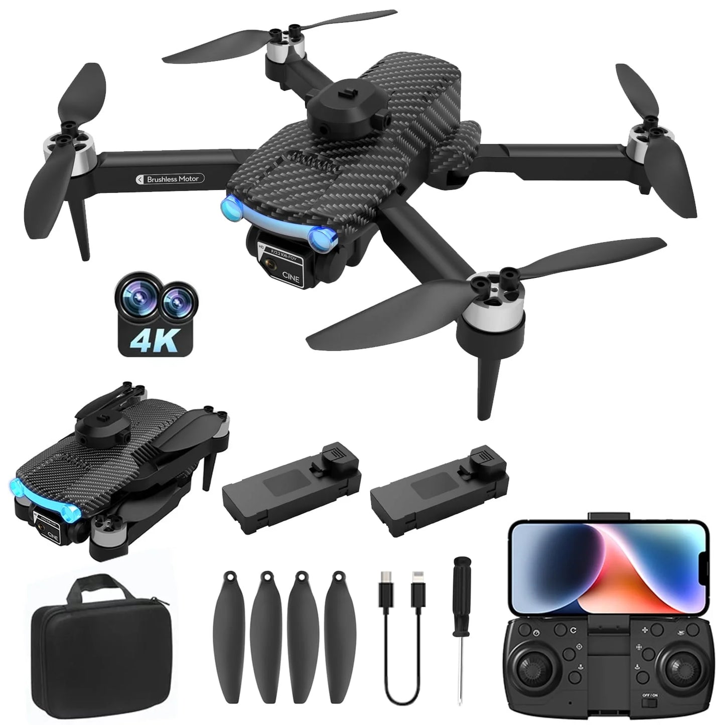 RC Drone with 1080P Camera for Adults and Kids, Wifi FPV Live Video RC Quadcopter for Beginners, 2 Batteries, Black