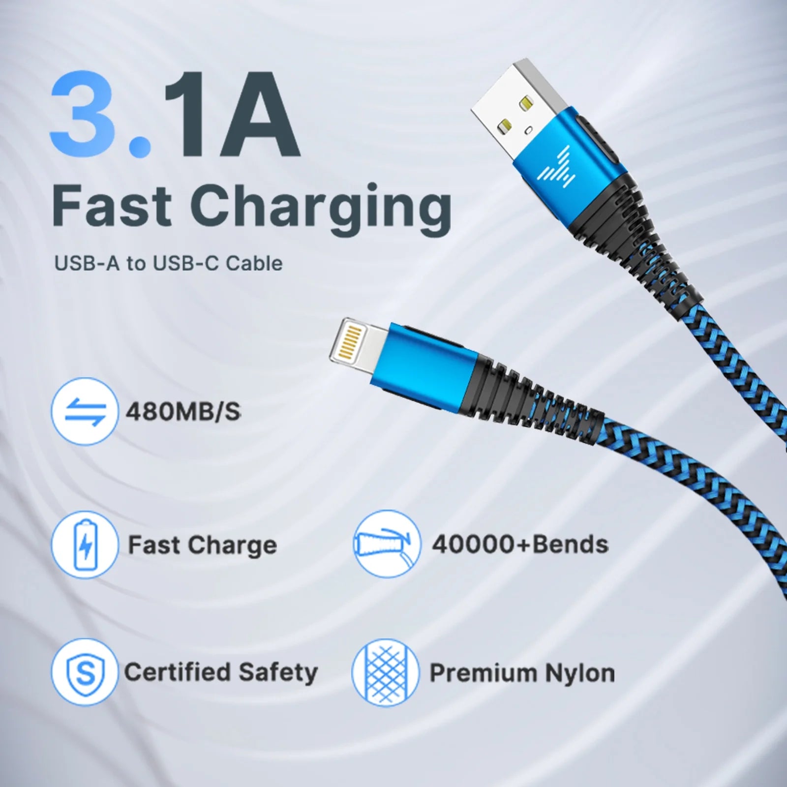 Iphone Charger, 2 Pack 10Ft Lightning Cable Apple Mfi Certified Nylon Braided 3A Fast Charging Cord Compatible with Iphone 14/13/12/11, Blue