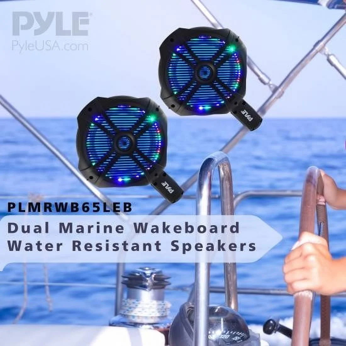 PLMRWB65LEB 6.5 Inch 200 Watt Marine Dual Tower Wakeboard Speakers, Black