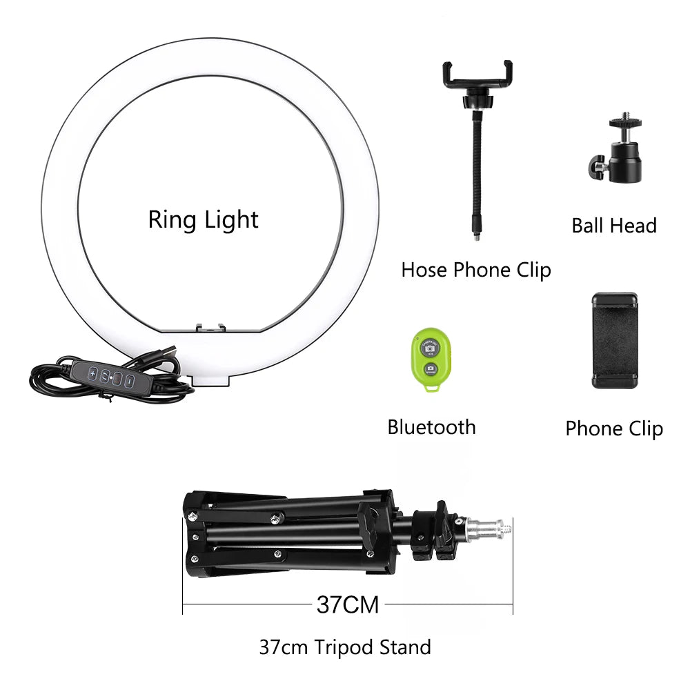 10Inch Mini Selfie LED Video Ring Light Lamp with Table Tripod for Youtube Phone Live Photo Photography Studio