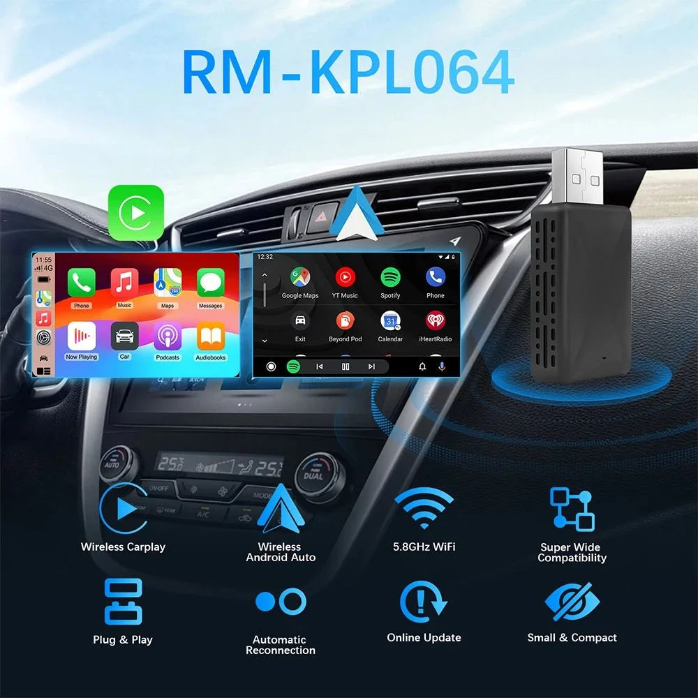 Wireless Carplay Adapter, Apple Carplay Wireless Adapter for Factory Wired Carplay Plug and Play, Iphone Ios 10+, Black