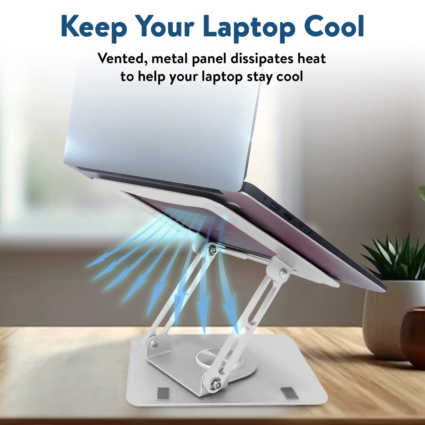 Swivel Laptop Stand for Desk – Adjustable Laptop Stand for Desk 360 Rotation – Raise, Tilt, Rotate, Cool Laptops with This Ergonomic Laptop Riser for Desk Ipad Stand Laptop Cooling Pad (Silver)